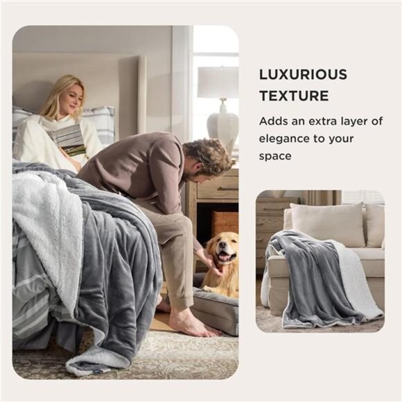 Soft Sherpa Fleece Throw Blanket for Couch - Thick and Warm - Picture 4 of 7